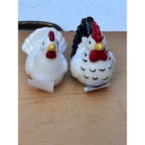 Cracker Barrel Mini Chicken Hen Rooster Salt Pepper Shakers Ceramic Farmhouse